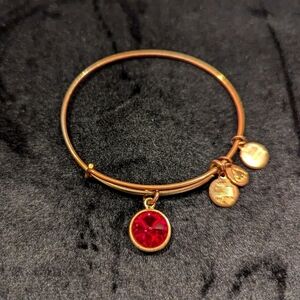 Alex and Ani Ruby Red Birthstone Gemstone Adjustable Charm Bangle Bracelet Gold